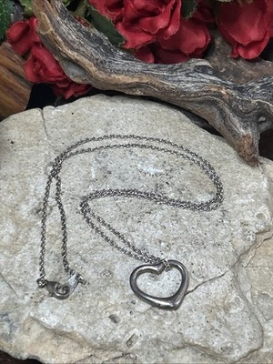 54. Vintage 925 Sterling Open HEART Pendant Cable chain Necklace 5.2g, 18''