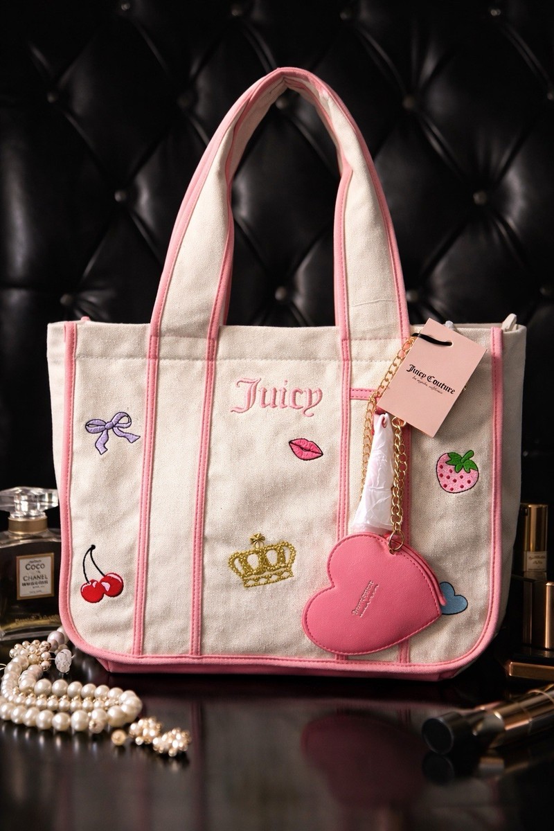 Juicy Couture Canvas Tote Bag Beige Pink Natural Have A Juicy Day