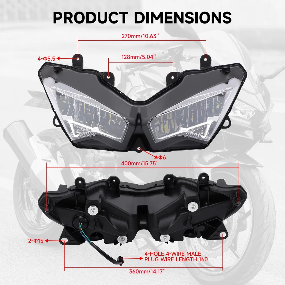 23004-0423 Clear Headlight Light Lamp For Kawasaki Ninja 400 650 VERSYS 650 1000 Foto 4 de 4