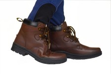 Premium Leder kurze Stiefeletten Schnürstiefel dicke Sohle braun Winterstiefel