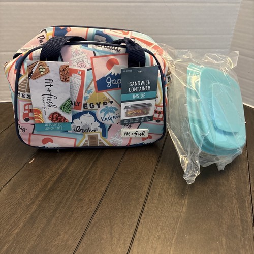 FIT + FRESH INSULATED LUNCH TOTE WORLD STAMPS WITH SANDWICH CONTAINER NEW!!