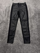Oasis Faux Leather Trousers Black Size 10 Skinny Zip Detail Smart Stretch
