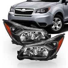 Pair Of Left Right Black Halogen Headlight Lamps For 14-16 Subaru Forester Pair Of Left Right Black Halogen Headlight Lamps For 14-16 Subaru Forester