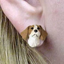 Brittany Brown White Tiny One Dog Head Post Earrings Jewelry