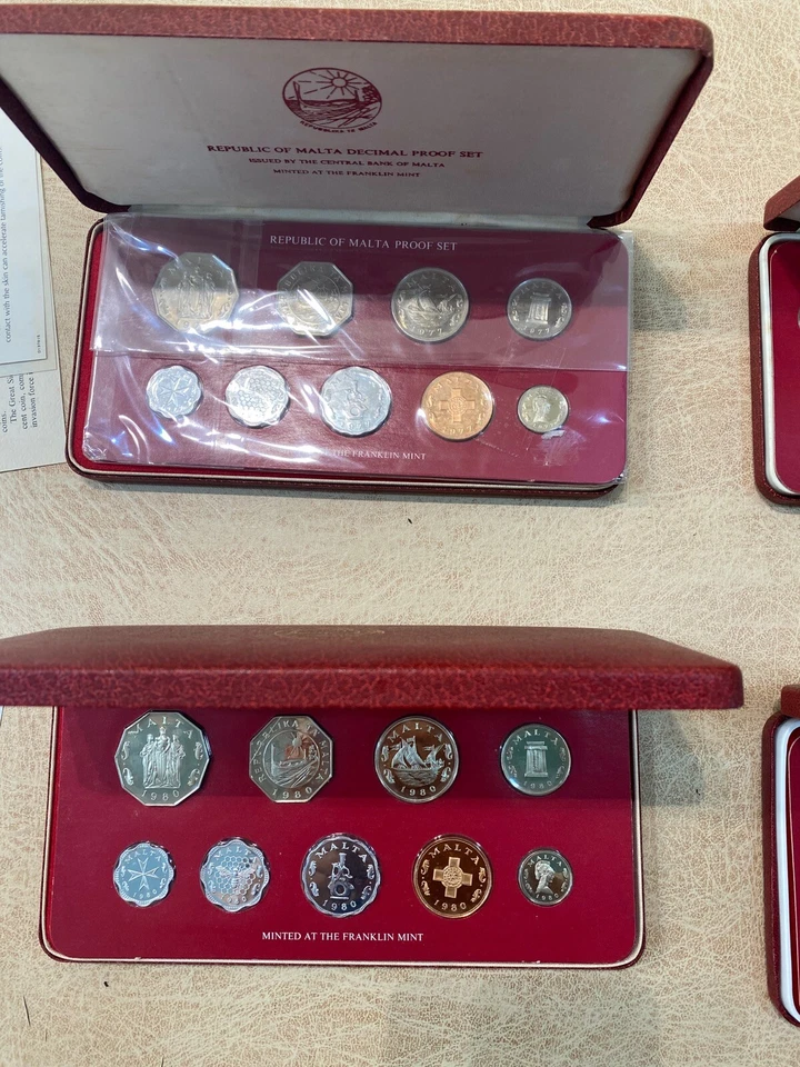 1977 79 80 81 Malta Coins Set of 4 PROOF Coins Franklin Mint Extremely Rare - Image 3 of 4
