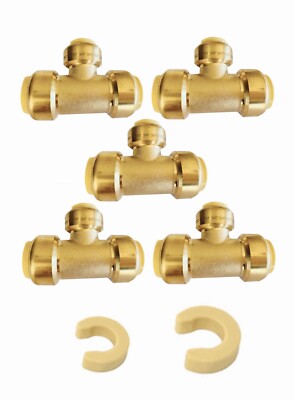 EFIELD 5 PCS 3/4''x3/4''x 1/2  Push Fit Tee Fittings With 2 Clips