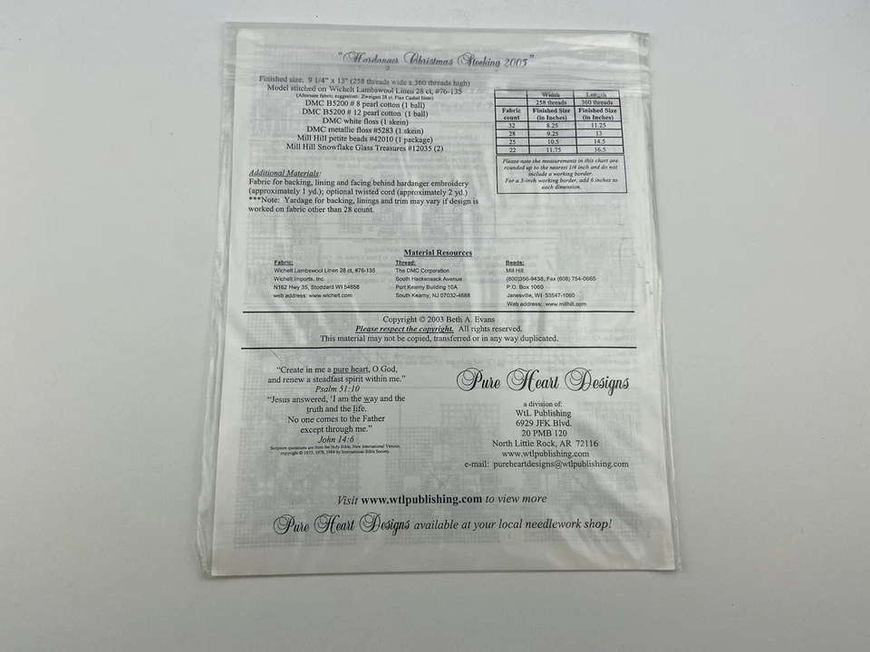 Medias de Navidad Hardanger diseño corazones puros 2003 patrón muestra Beth evans Foto 3 de 3