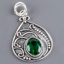 Lab-Created Emerald Green May Birthstone 925 Sterling Silver Pendant 1.45" FD