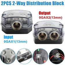 2PCS 2 Way Power Distribution Block 0 Gauge in Out Amp Power Ground Distributor