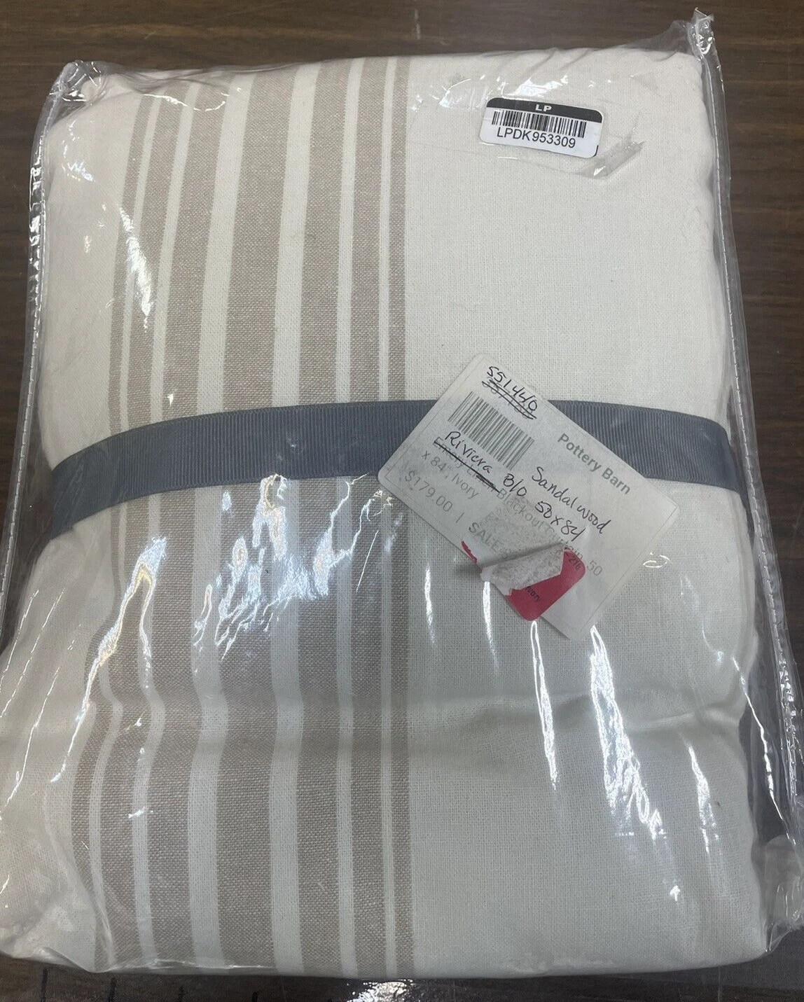Pottery Barn Riviera Stripe Panels Curtain Drape 50x84 Sandalwood blackout