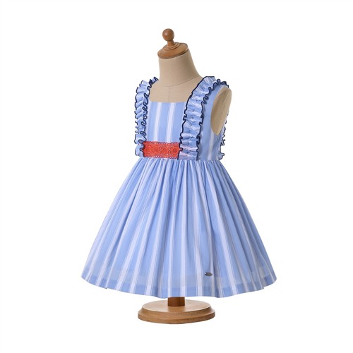 Girls 2-12 Year Sleeveless Striped Spanish Dress for Spring Summer with Headband - Picture 3 of 12