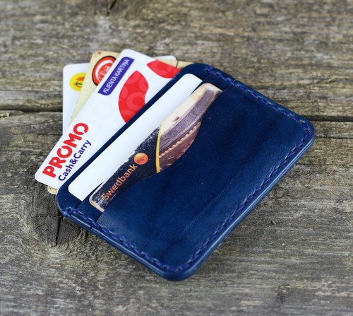 Portafoglio sottile in pelle porta carte di credito, custodia minimalista per carte di credito, portafoglio per carte blu. - Foto 3 di 9