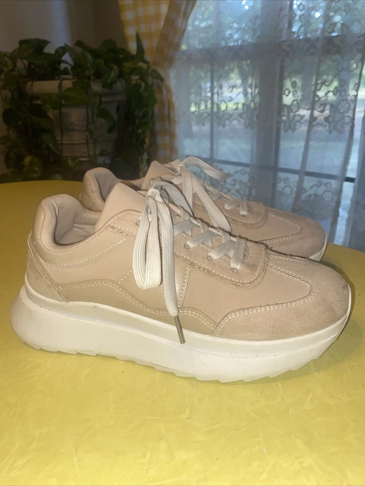 Zapatillas deportivas Madden Girl Angiee zapatos para mujer 8 bronceadas con cordones plataforma punta redonda gruesas Foto 2 de 4