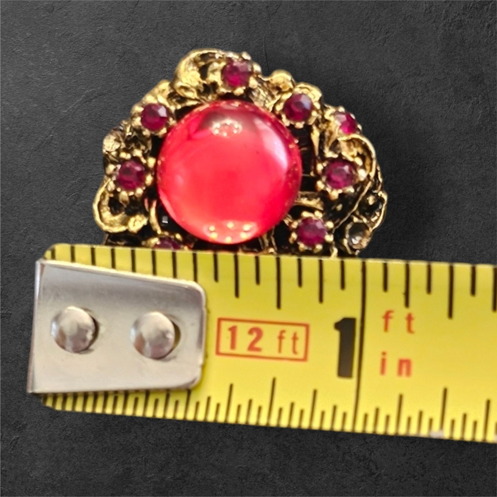 Vintage Gold Tone Adjustable Ring - Ruby Red Ston… - image 6