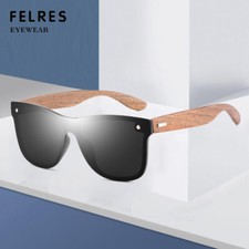 Wood Polarized Siamese Lens Sunglasses Men Women UV400 Wooden Temple Glasses New