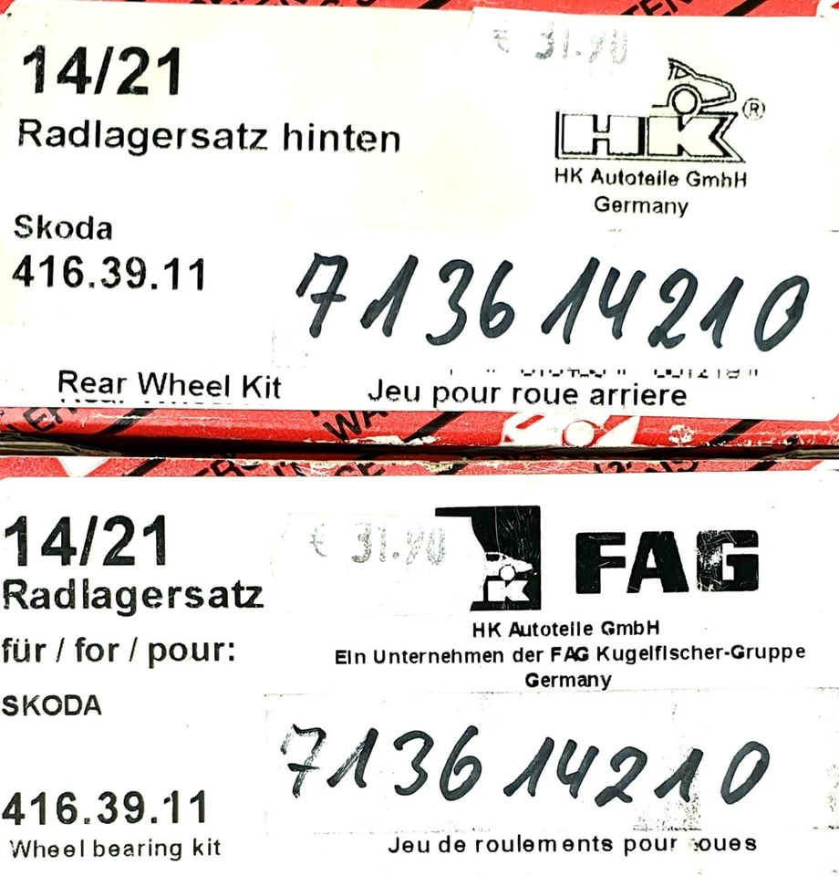 2x FAG 713614210 Juego Cojinetes Traseros para Skoda Favorit (781 , 785 , 787) - Imagen 2 de 3