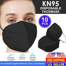 10 PCS KN95 Face Mask Disposable Protective Respirator Mouth Nose Cover [BLACK]