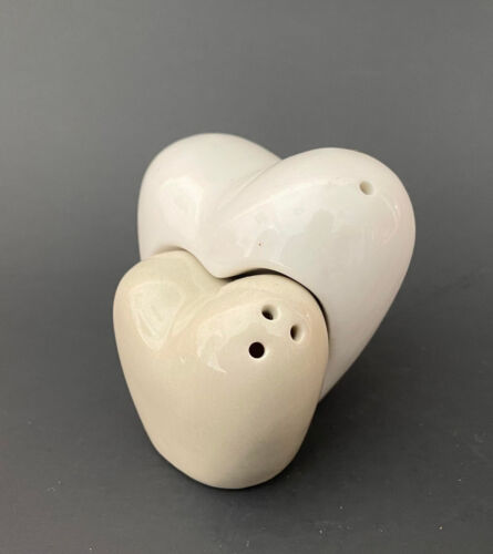 White Porcelain 'Heart Within a Heart'  Salt & Pepper Shakers by Claraluna  - Picture 1 of 6