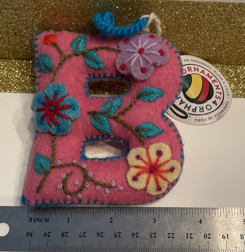Colorful Letter Ornament Embroidered Wool Letter B New From Peru Handmade - Picture 6 of 10