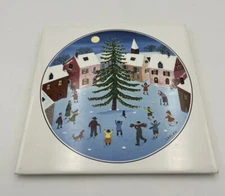 Naïf Villeroy & Boch Ceramic Trivet Village Snow Scene by Geraud 6”x6” Germany 