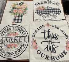 Set of 4 Spring Throw Pillow Covers 18x18 Farmers Market, Flowers, Our Home
