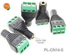 5-Pack 3.5mm 1/8" TRS Female Jack to AV 3-Screw Terminal Block Balun Connector