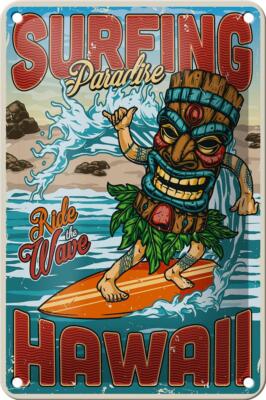 Blechschild Surfing 12x18 cm Paradise Hawaii Sommer Sport Deko Schild tin sign