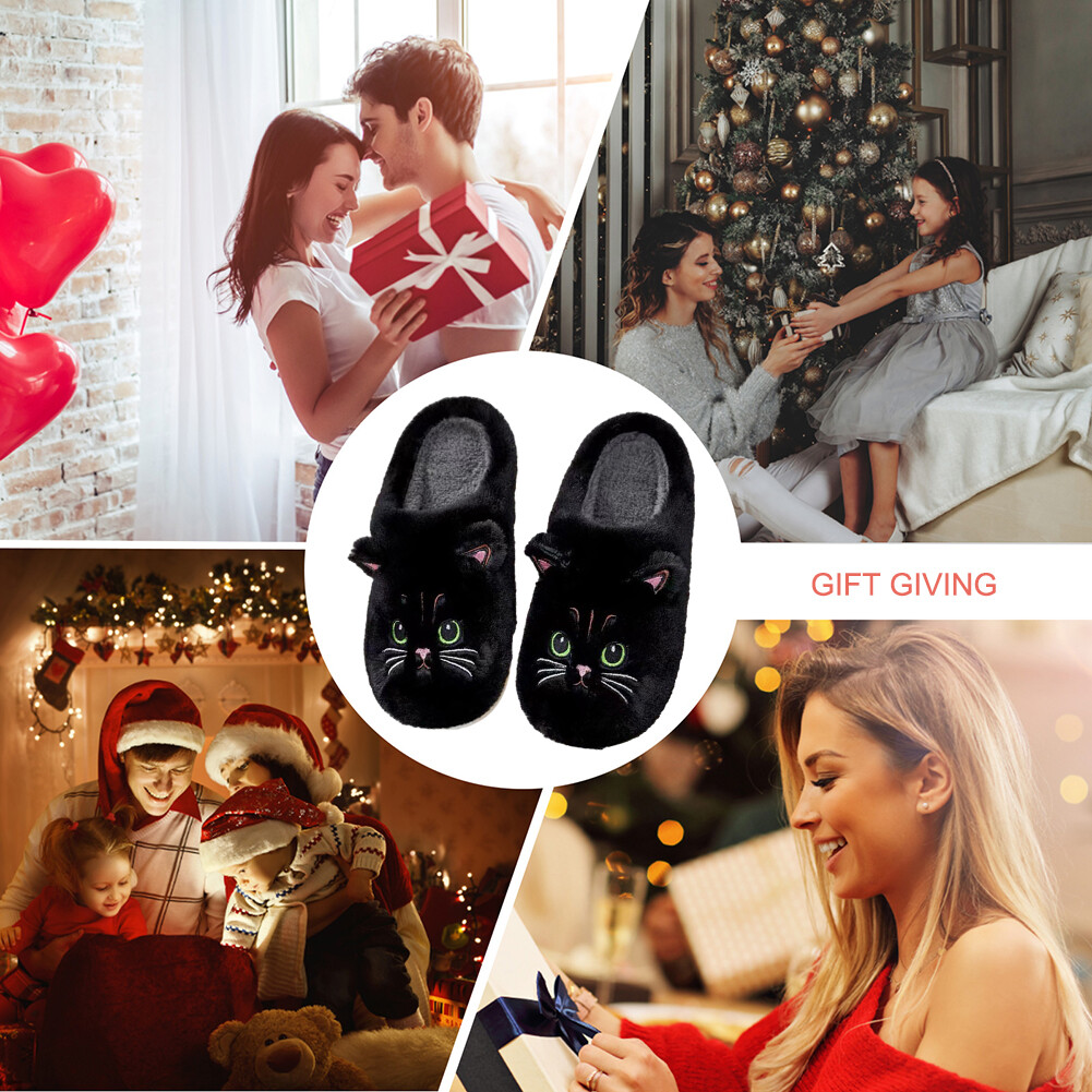 Women Men Home Cotton Shoes Cozy Cute Cat Slippers for Winter