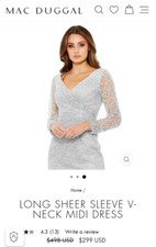 Nwt$498Mac Duggal  Sequin Embroidered Long sleeve A-Line Tea Length Dress Size 2