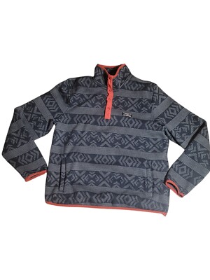 L.L. Bean W's Sweater Fleece Pullover BLack Gray Blue Print Mock Neck Size Large