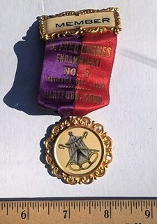 Antique IOOF Odd Fellows FLT Medal Pinback 12/1/1902 Hartford Conn. Vintage