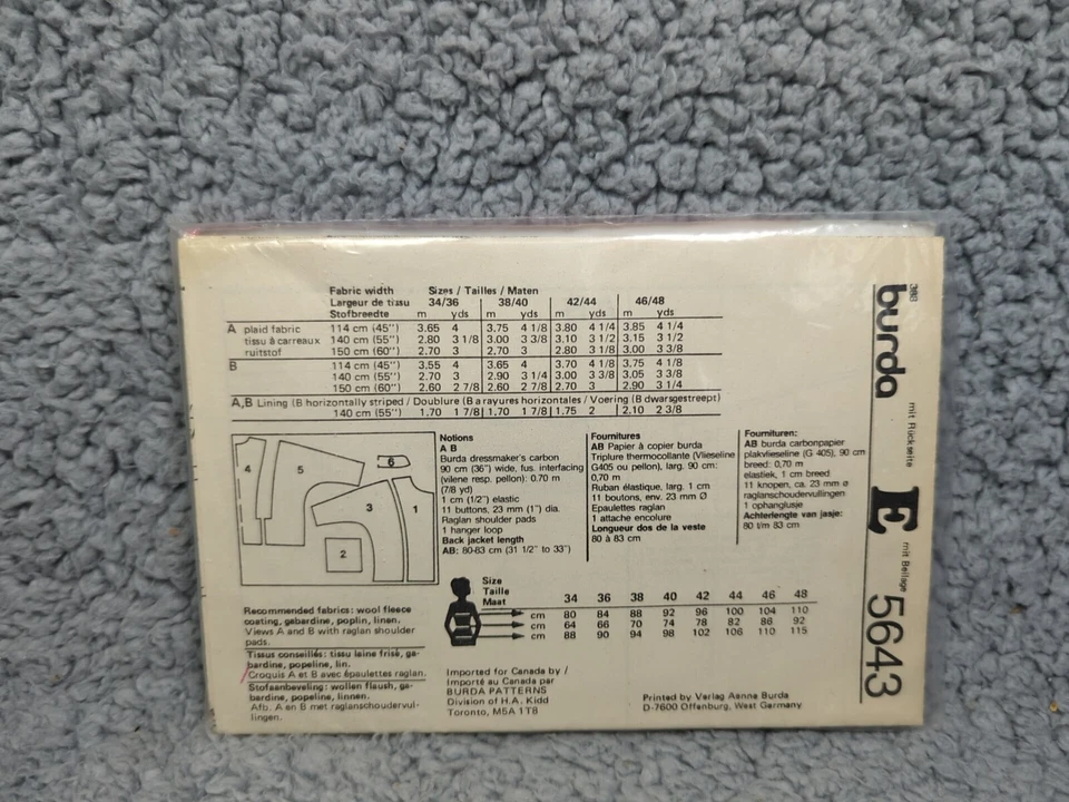 BURDA PATTERN NO. 5643 VINTAGE 80'S WOMANS BLAZER WITH RAGLAN SHOULDER PADS - Image 4 of 4