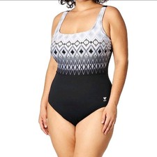 TYR Women's Durafast Black/white Baltic Controlfit One Piece Swimsuit Sz 8 New