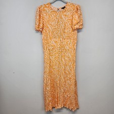 AFRM Puff Sleeve Midi Dress Size 1X Orange Zebra Open Back Flowy Rayon Cottage