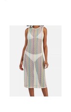 NEW Miken Swim Pastel Sheer Swim Cover Up Dress Large Stripe Open Knit NWT