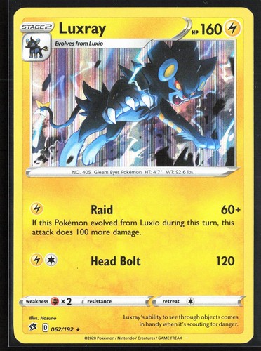 Pokemon Luxray Holo SWSH02: Rebel Clash 062/192 NM