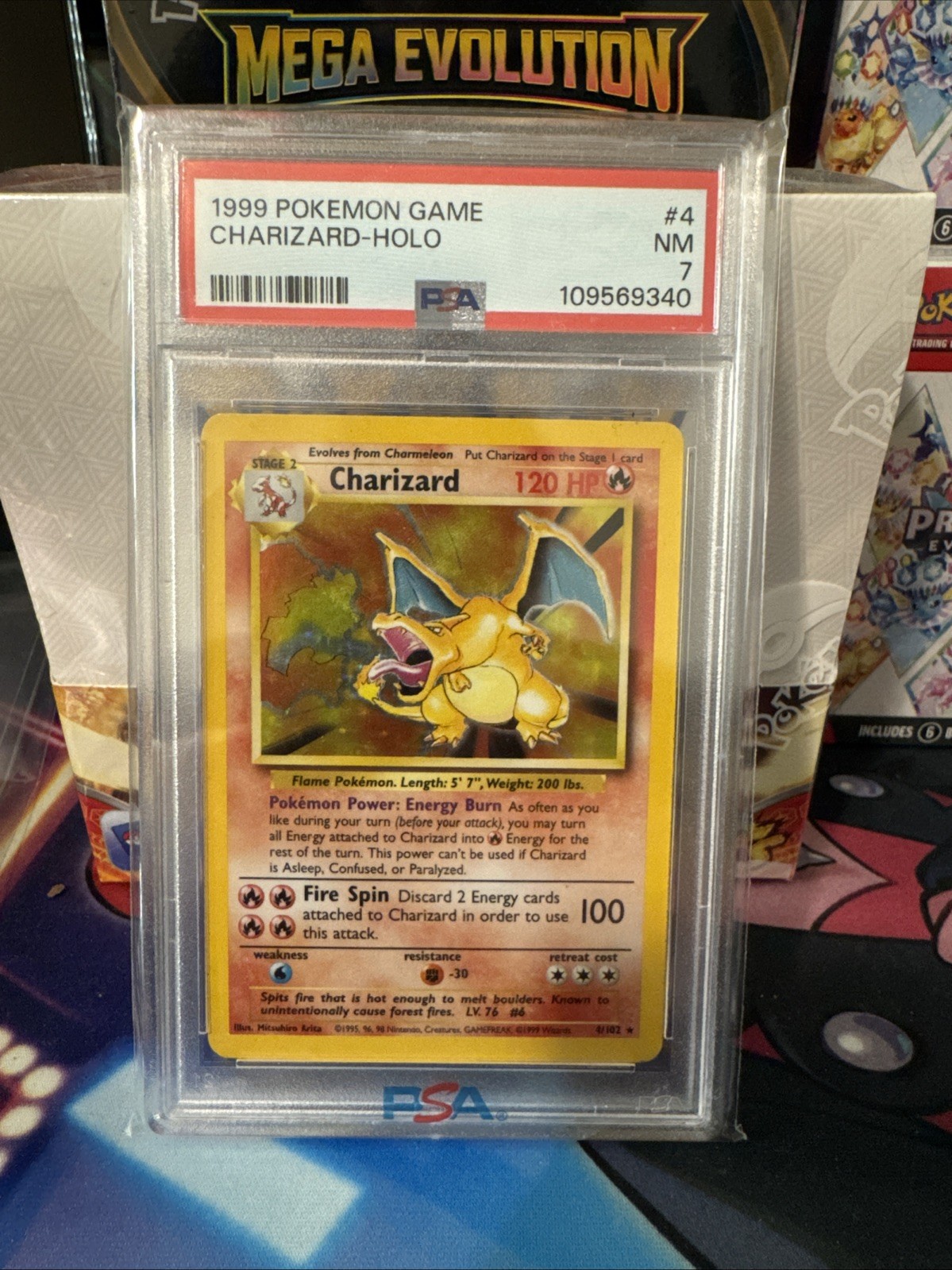 1999 POKEMON BASE SET UNLIMITED #4 CHARIZARD-HOLO PSA 7