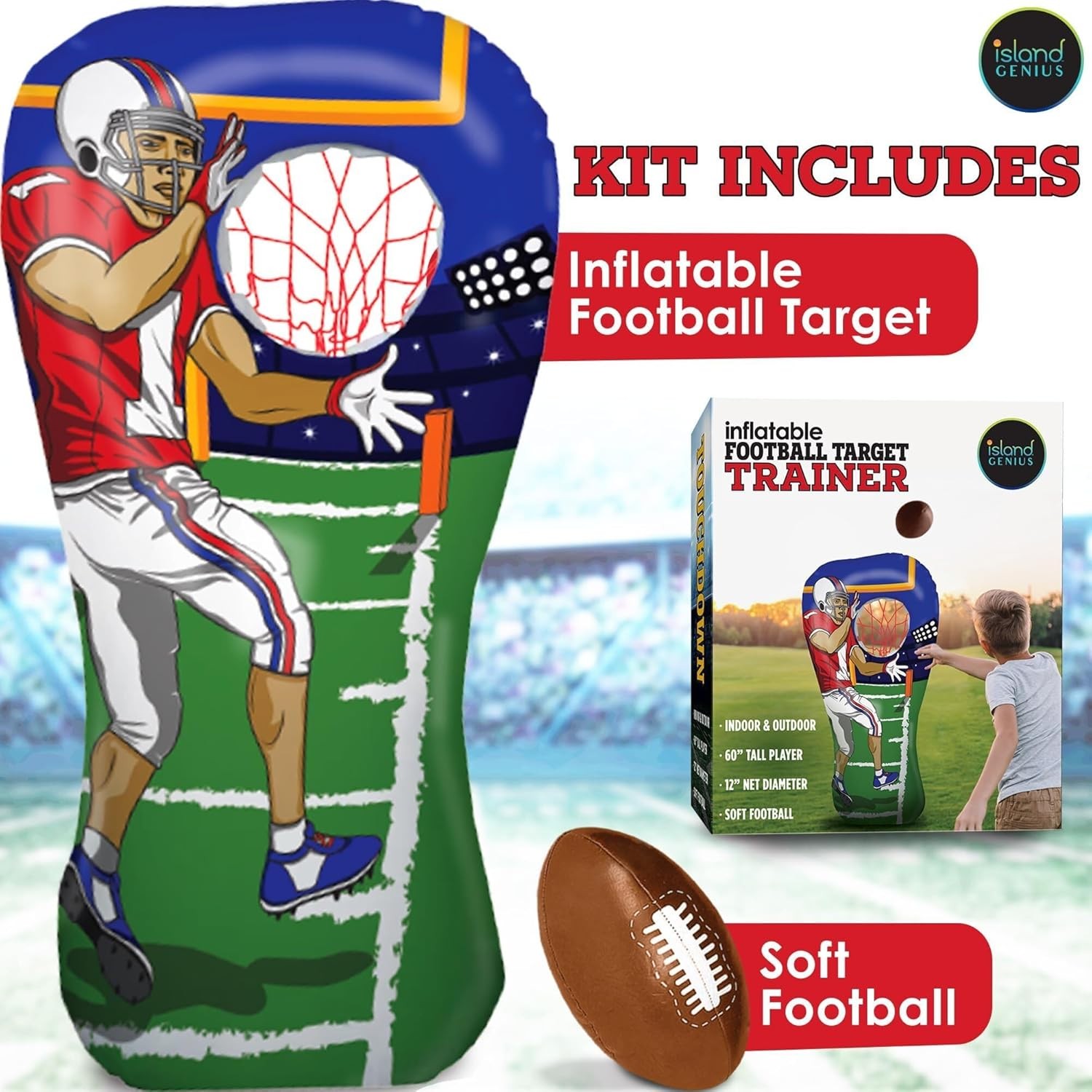 Island Genius Inflatable Football Target Toss Toy and Game for Boys Ages... 