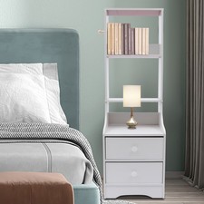 Modern Nightstand w/ Drawers Narrow Side Table Bedside Table with Storage Shelf