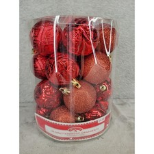 Holiday Time 26 Red Shatterproof Christmas Ornaments Glitter Ball Baubles