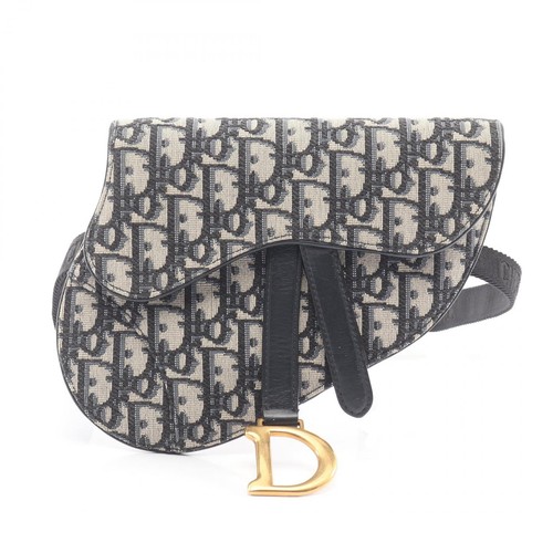 Dior Saddle Flat Belt Pouch Canvas Leather Beige Women's Used From Japan
