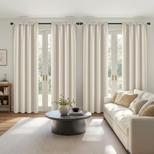 Blackout Curtains 4 Panels Sets Cream Beige 84 Inch Length, Top and Bottom Ro...