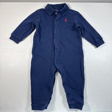 Ralph Lauren Navy Polo Snap Romper Long Sleeve Bodysuit 9M