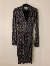 Vintage 90s Y2K Diane von Furstenberg Botanical Print Silk Wrap Dress Size 10