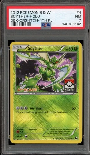 Pokemon Scyther 4th Place Pokemon League Crosshatch Reverse Holo #4 PSA 7