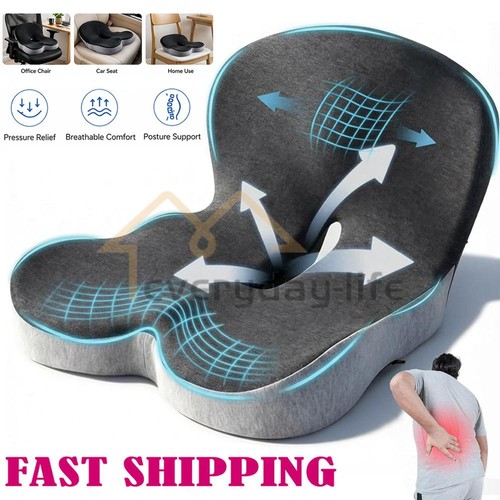 Memory Foam Seat Cushion w/Lumbar Support Pillow for Back & Sciatica Pain Relief