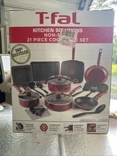 T-fal Kitchen Solutions 21 Piece Nonstick Aluminum Cookware Set, Red