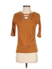 J for Justify Women Brown 3/4 Sleeve Top S