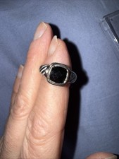VTG BLACK ONYX Faceted Stone 18kt Gold ELECTROPLATED SILVERTONE 6 RING