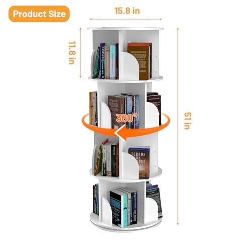 4 Tier Rotating Bookshelf Tower, 360 Degree Revolvin Bookcase,Spinning - Picture 3 of 6